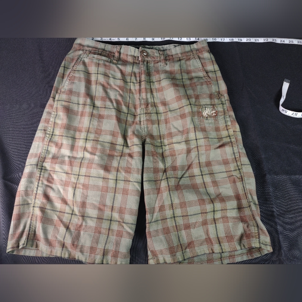 Split Size30 Shorts Green Plaid
